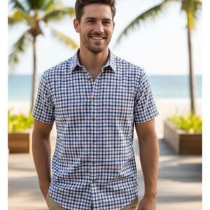 Tommy Bahama Blue and Brown Checkered Shirt